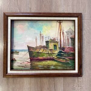 John Anthony Conner Original Oil On Board Painting - Los Angeles Harbor,‎ Framed